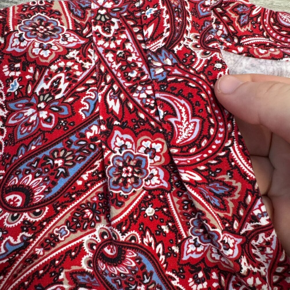 Land's End Red Blue Paisley 3/4 Sleeve V-Neck Knit Top R22 - Picture 4 of 6